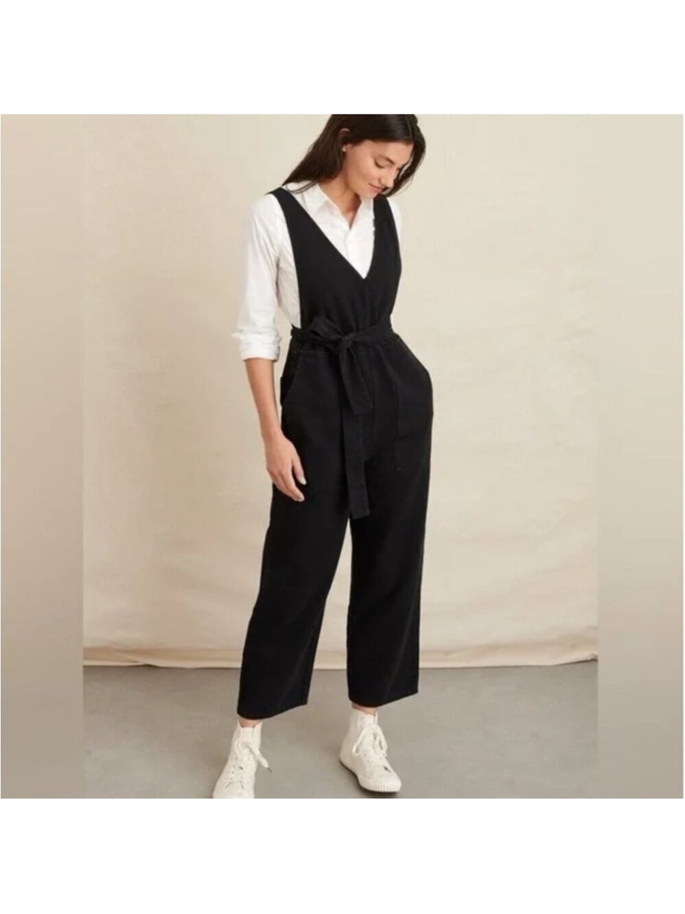 Alex Mill Ollie Overall Women Small Black Fair Belted Recycled Denim Jumpsuit